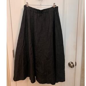 Planet by Lauren G. Crinkle 100% Silk Midi Skirt OS Black Quiet Luxury Preppy